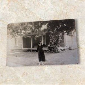 RPPC Lovely Lady Standing Under a Huge Tree Front Yard Postcard AZO 2 Up 2 Down